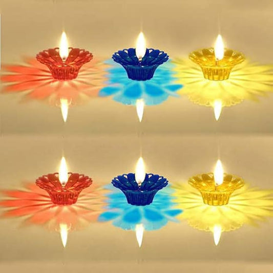 3D Reusable Reflective Shadow Colorful Diya Pack of 12